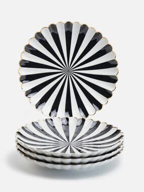 Grace's Teaware Fine Porcelain Scalloped Black White Halloween Salad Plates 4